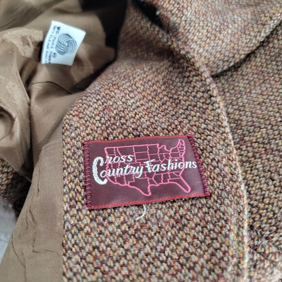 Vintage Cross Country Fashions Womens Wool Tweed Blazer Brown Three-Button - Picture 7 of 11